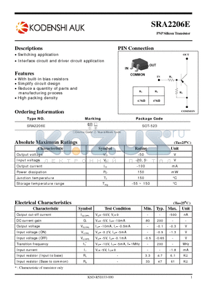 SRA2206E datasheet - PNP Silicon Transistor
