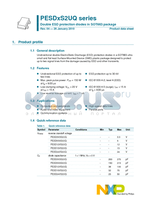 PESD3V3S2UQ datasheet - Double ESD protection diodes in SOT663 package