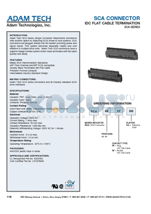 SCA68SFSG datasheet - SCA CONNECTOR IDC FLAT CABLE TERMINATION