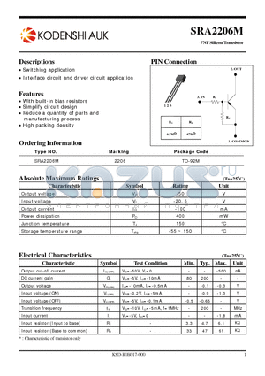 SRA2206M datasheet - PNP Silicon Transistor