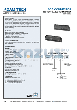 SCA68PFSG datasheet - SCA CONNECTOR IDC FLAT CABLE TERMINATION