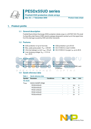 PESD3V3S5UD datasheet - Fivefold ESD protection diode arrays