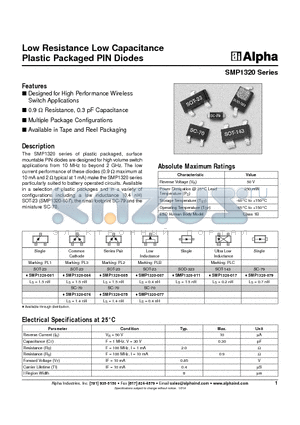 SMP1320-074 datasheet - Low Resistance Low Capacitance Plastic Packaged PIN Diodes