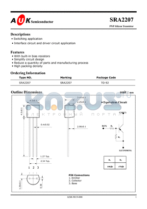 SRA2207 datasheet - PNP SILICON TRANSISTOR