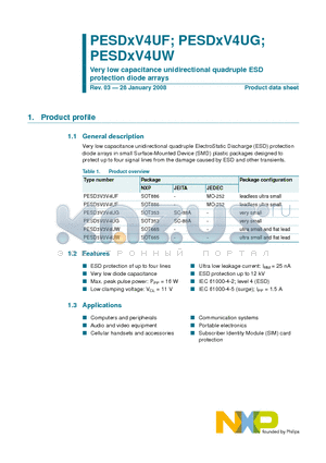 PESD3V3V4UW datasheet - Very low capacitance unidirectional quadruple ESD protection diode arrays