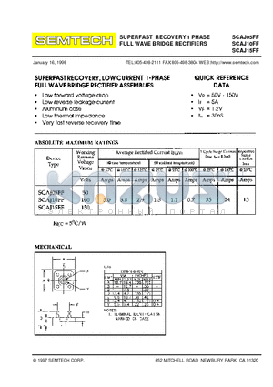 SCAJ05FF datasheet - SUPERFAST RECOVERY 1 PHASE FULL WAVE BRIDGE RECTIFIERS