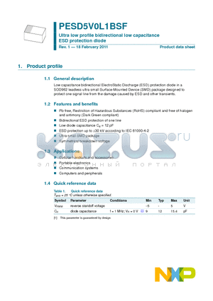 PESD5V0L1BSF datasheet - Ultra low profile bidirectional low capacitance