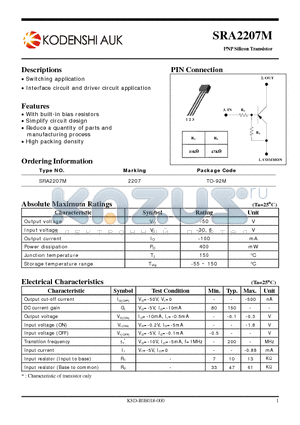 SRA2207M datasheet - PNP Silicon Transistor