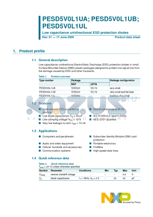 PESD5V0L1UA datasheet - Low capacitance unidirectional ESD protection diodes