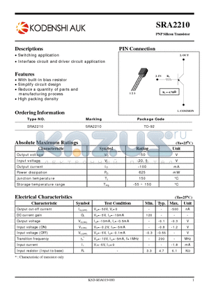SRA2210 datasheet - PNP Silicon Transistor