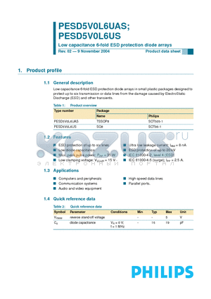 PESD5V0L6US datasheet - Low capacitance 6-fold ESD protection diode arrays