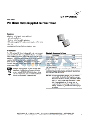 SMP1353-099 datasheet - PIN Diode Chips Supplied on Film Frame