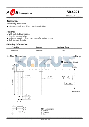 SRA2211 datasheet - PNP Silicon Transistor