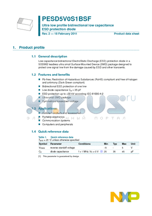 PESD5V0S1BSF_11 datasheet - Ultra low profile bidirectional low capacitance ESD protection diode