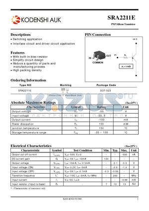 SRA2211E datasheet - PNP Silicon Transistor