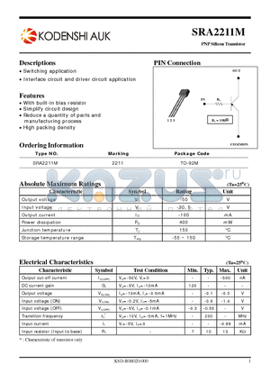 SRA2211M datasheet - PNP Silicon Transistor