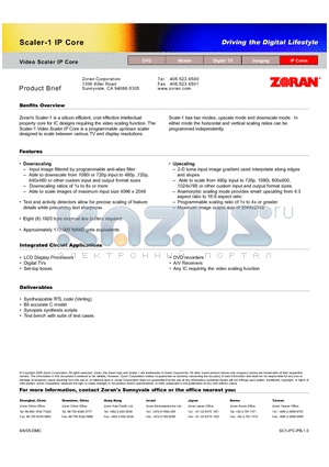 SCALER-1 datasheet - Video Scaler IP Core