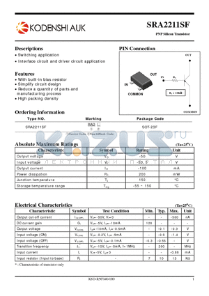 SRA2211SF datasheet - PNP Silicon Transistor
