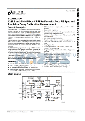 SCAN12100 datasheet - 1228.8 and 614.4 Mbps CPRI SerDes with Auto RE Sync and Precision Delay Calibration Measurement