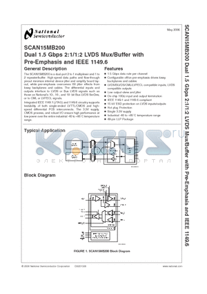 SCAN15MB200TSQ datasheet - Dual 1.5 Gbps 2:1/1:2 LVDS Mux/Buffer with Pre-Emphasis and IEEE 1149.6