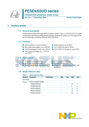 PESD5V0S5UD datasheet - Fivefold ESD protection diode arrays