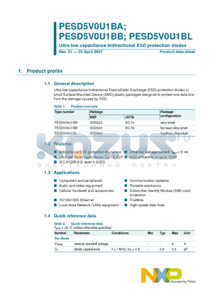 PESD5V0U1BL datasheet - Ultra low capacitance bidirectional ESD protection diodes