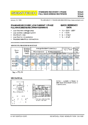 SCAJ2 datasheet - STANDARD RECOVERY 1 PHASE FULL WAVE BRIDGE RECTIFIERS