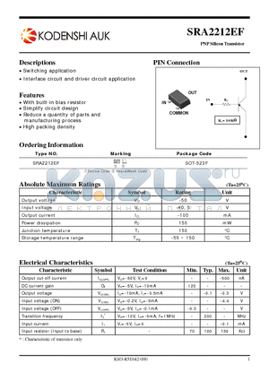 SRA2212EF datasheet - PNP Silicon Transistor