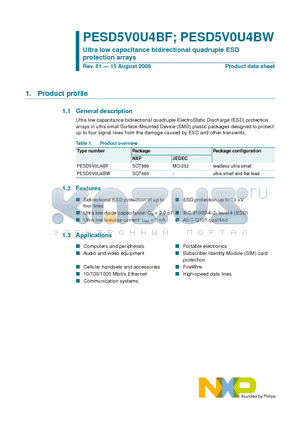 PESD5V0U4BF datasheet - Ultra low capacitance bidirectional quadruple ESD protection arrays