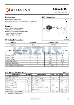 SRA2212U datasheet - PNP Silicon Transistor