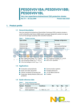 PESD5V0V1BA datasheet - Very low capacitance bidirectional ESD protection diodes