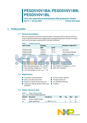 PESD5V0V1BL datasheet - Very low capacitance bidirectional ESD protection diodes