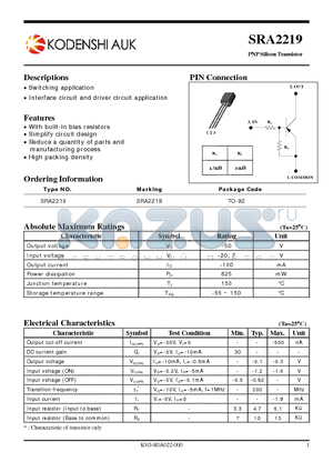 SRA2219 datasheet - PNP Silicon Transistor