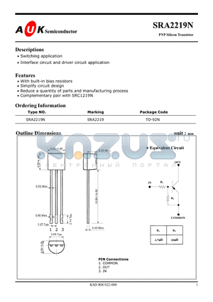 SRA2219N datasheet - PNP Silicon Transistor