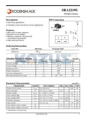 SRA2219U datasheet - PNP Silicon Transistor