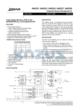 X40231S169-A datasheet - Triple Voltage Monitors, POR, 2 kbit EEPROM MEMORY, and Single/Dual DCP