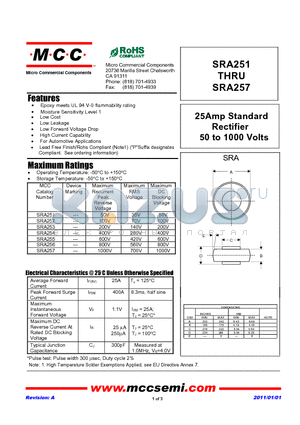 SRA252 datasheet - 25Amp Standard Rectifier 50 to 1000 Volts