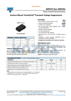 SMP20A datasheet - Surface Mount TRANSZORB Transient Voltage Suppressors