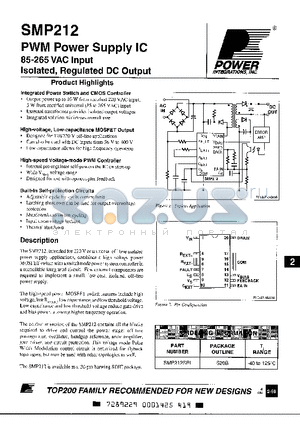 SMP212SRI datasheet - PWM POWER SUPPLY IC 85-265 VAC INPUT ISOLATED, REGULATED DC OUTPUT