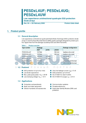 PESDXL4UG datasheet - Low capacitance unidirectional quadruple ESD protection diode arrays