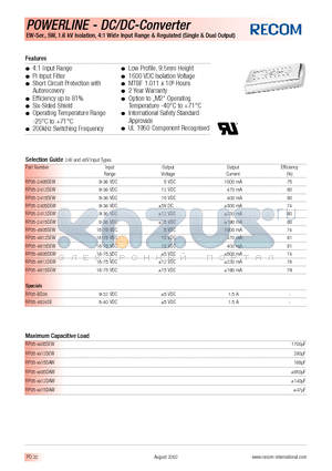 RP05-2415DEW datasheet - POWERLINE - DC/DC - CONVERTER