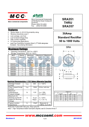 SRA351 datasheet - 35Amp Standard Rectifier 50 to 1000 Volts