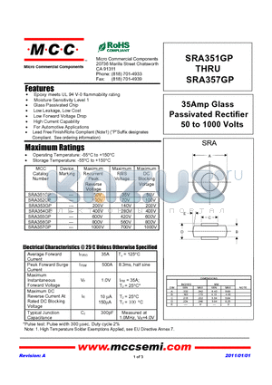 SRA351GP datasheet - 35Amp Glass Passivated Rectifier 50 to 1000 Volts