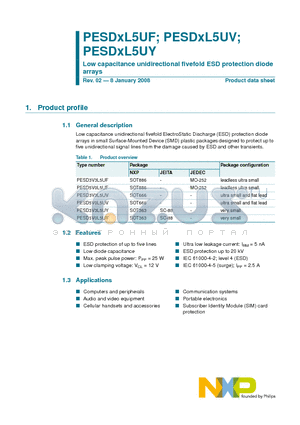 PESDXL5UV datasheet - Low capacitance unidirectional fivefold ESD protection diode arrays