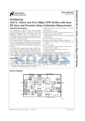 SCAN25100 datasheet - 2457.6, 1228.8, and 614.4 Mbps CPRI SerDes with Auto RE Sync and Precision Delay Calibration Measurement