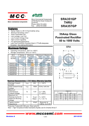 SRA354GP datasheet - 35Amp Glass Passivated Rectifier 50 to 1000 Volts