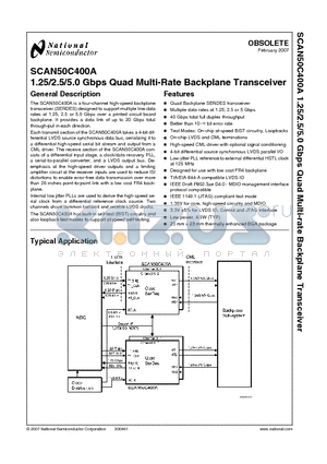 SCAN50C400AUT datasheet - 1.25/2.5/5.0 Gbps Quad Multi-Rate Backplane Transceiver