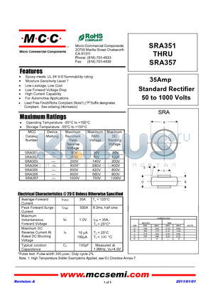 SRA356 datasheet - 35Amp Standard Rectifier 50 to 1000 Volts