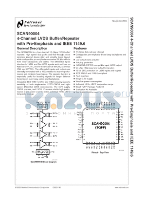 SCAN90004 datasheet - 4-Channel LVDS Buffer/Repeater with Pre-Emphasis and IEEE 1149.6