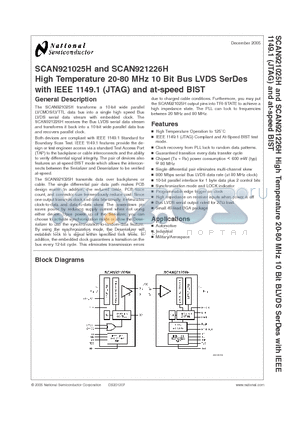 SCAN921025H datasheet - High Temperature 20-80 MHz 10 Bit Bus LVDS SerDes with IEEE 1149.1 (JTAG) and at-speed BIST